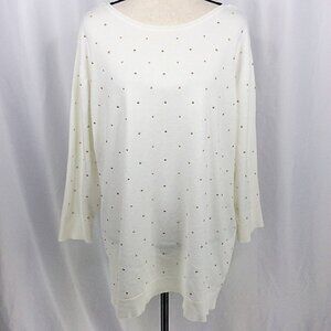 Ruby Rd Studded Sweater Womens Plus Size 2X Ivory White Gold 3/4 Sleeve Boatneck